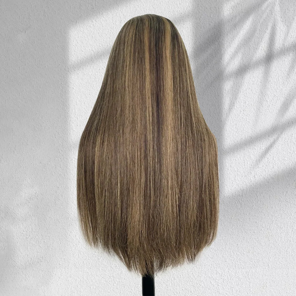 Yhair New Luxury Raw Hair 5x5 HD Balayage Wigs Straight 250% Density Color #2/8/2