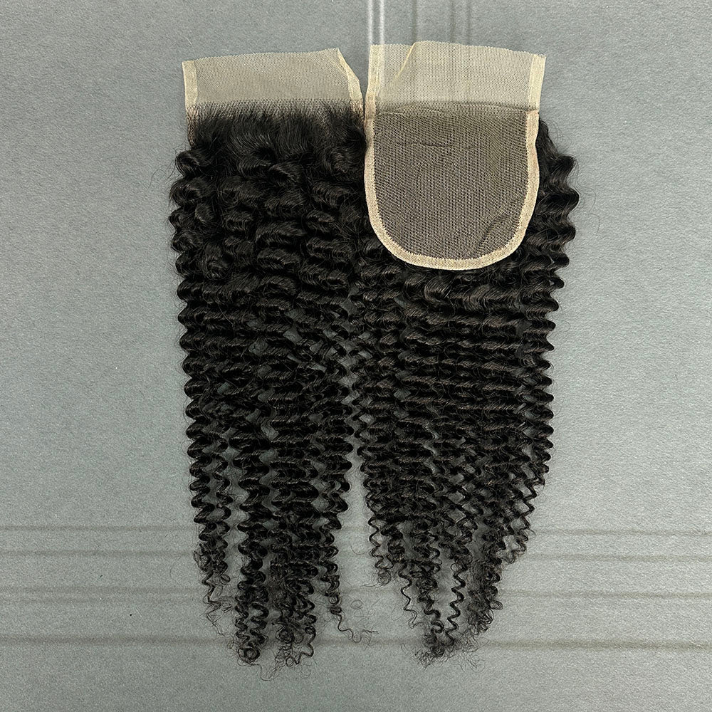 Yhair 4x4 Transparent Lace Closure Kinky Curly Virgin Raw Hair N1B#