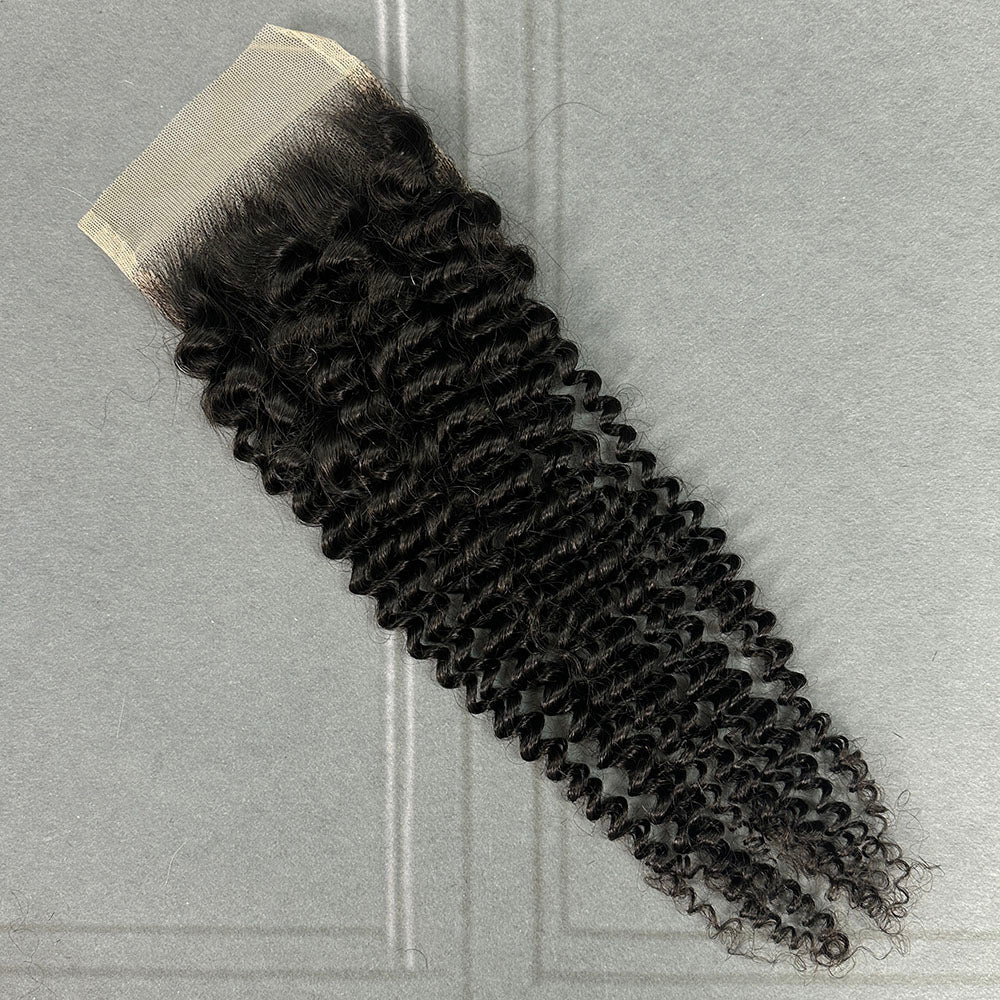 Yhair 4x4 Transparent Lace Closure Kinky Curly Virgin Raw Hair N1B#