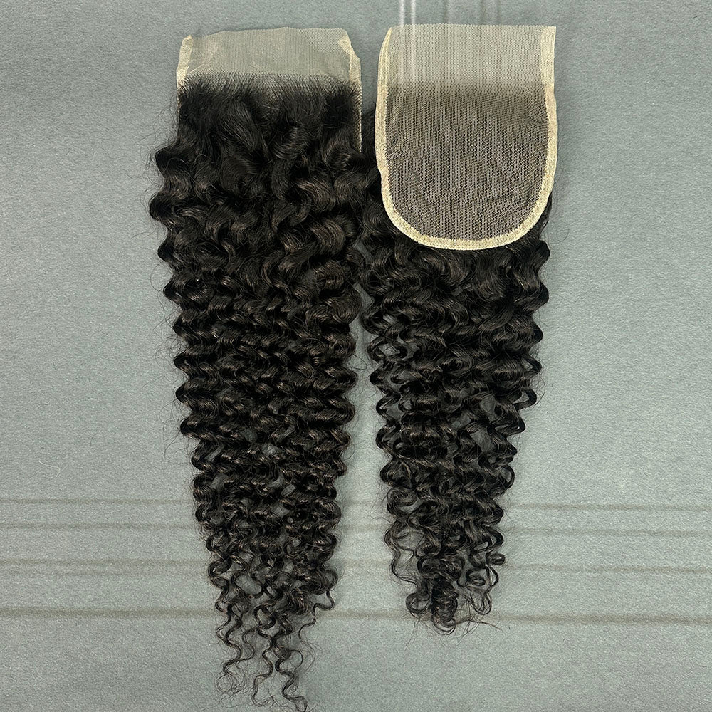 Yhair 4x4 Transparent Lace Closure Deep Curly Virgin Raw Hair N1B#