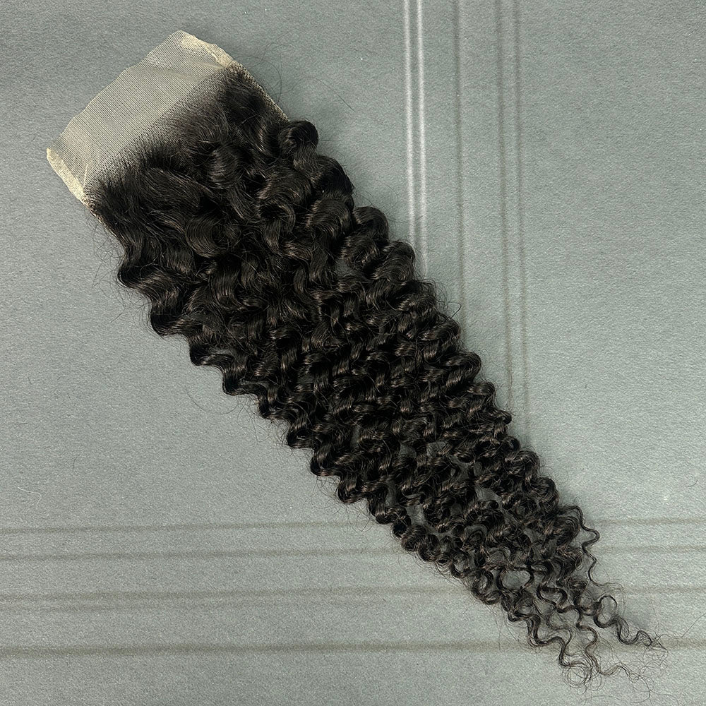 Yhair 4x4 Transparent Lace Closure Deep Curly Virgin Raw Hair N1B#