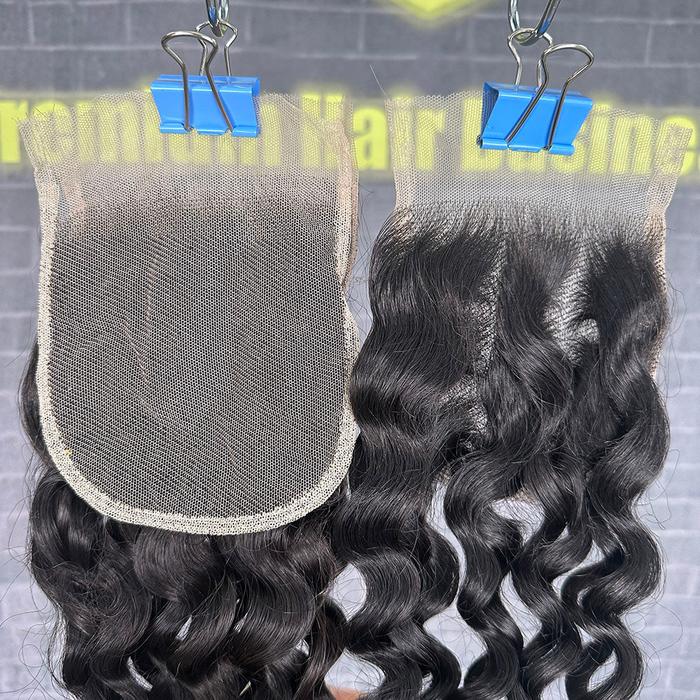 Yhair 4x4 Transparent Lace Closure Italian Curly Virgin Raw Hair N1B#