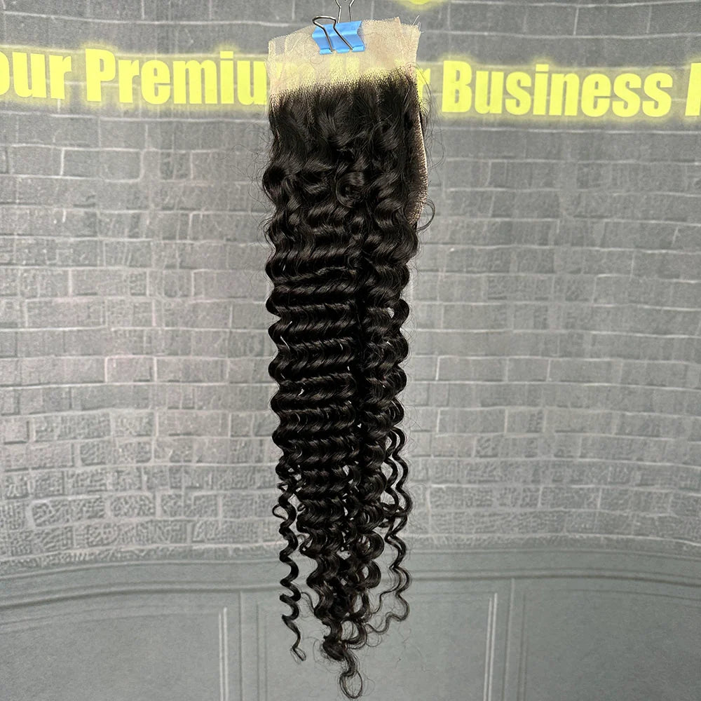 Yhair 4x4 Transparent Lace Closure Deep Wave Virgin Raw Hair N1B#
