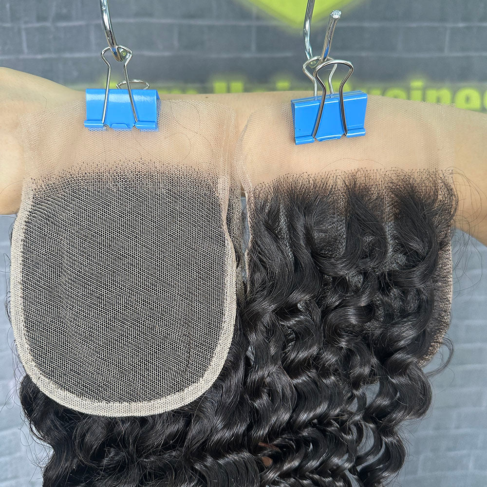 Yhair 4x4 Transparent Lace Closure Deep Wave Virgin Raw Hair N1B#