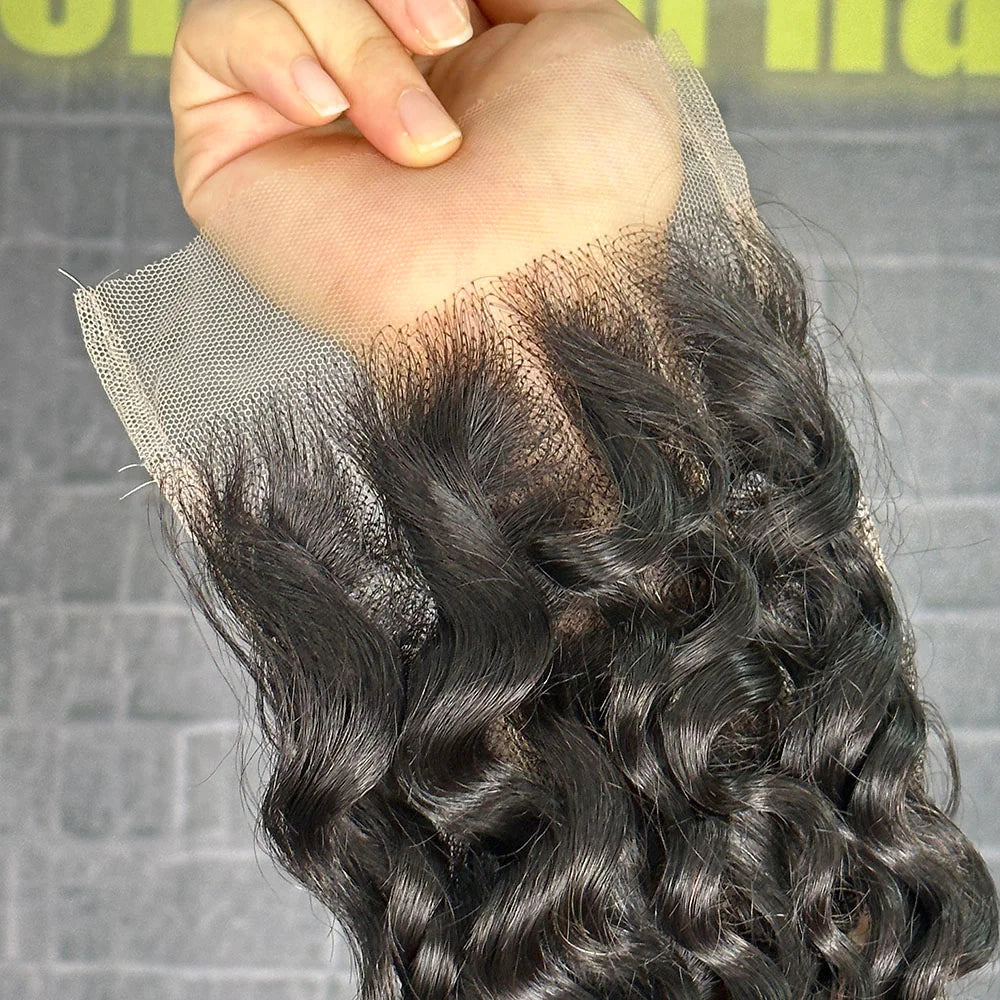Yhair 4x4 Transparent Lace Closure Deep Wave Virgin Raw Hair N1B#