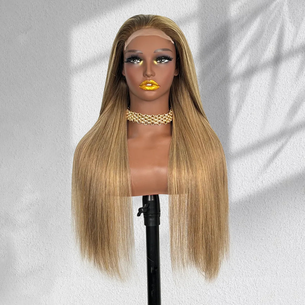 Yhair New Luxury Raw Hair 5x5 HD Balayage Wigs Straight 250% Density Color #2/8/24