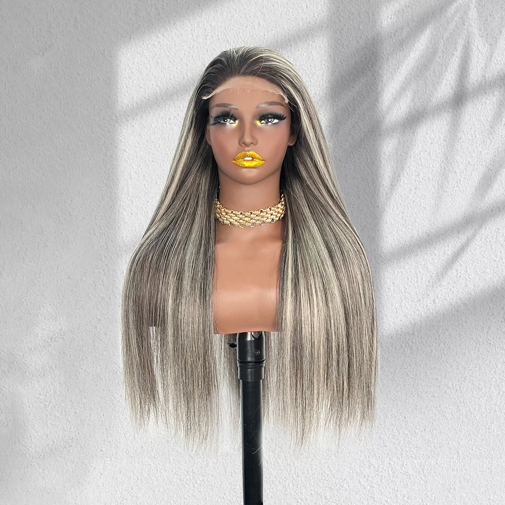 Yhair New Luxury Raw Hair 5x5 HD Balayage Wigs Straight 250% Density Color #4/27/4