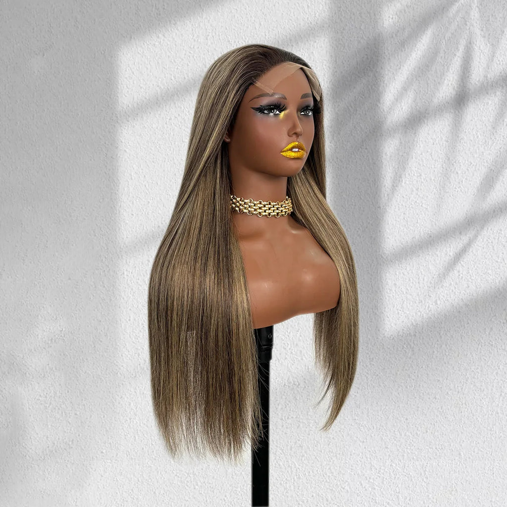 Yhair New Luxury Raw Hair 5x5 HD Balayage Wigs Straight 250% Density Color #2/613/2