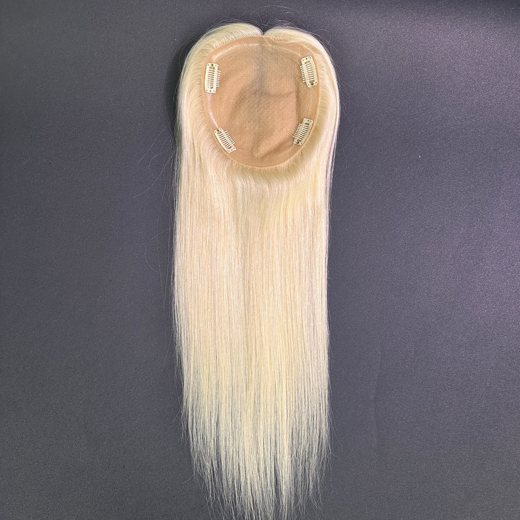 Yhair 14*16CM Straight Silk Base Hair Topper 613# Blonde Natural Black 100% Virgin Human Hair for Thinning Hair & Daily Wear