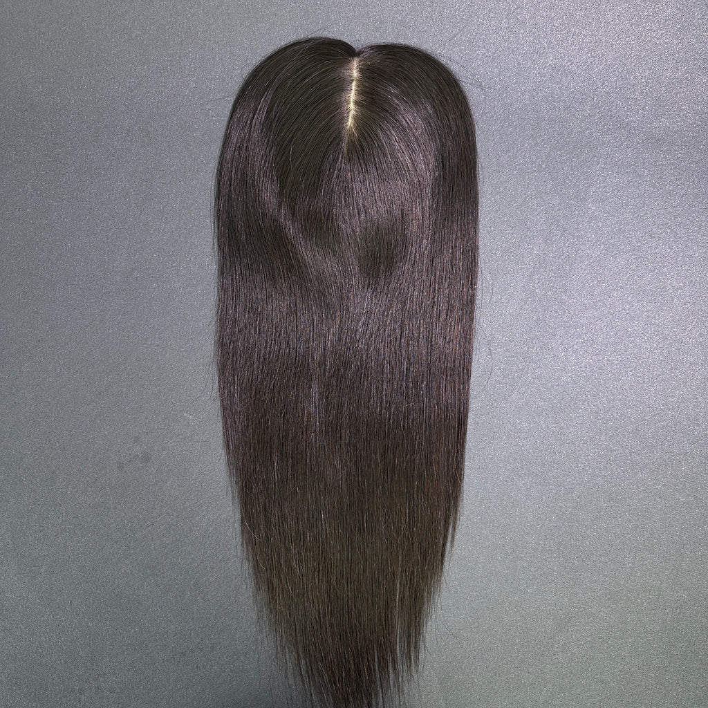 Yhair 14*16CM Straight Silk Base Hair Topper #NB Natural Black 100% Virgin Human Hair for Thinning Hair & Daily Wear