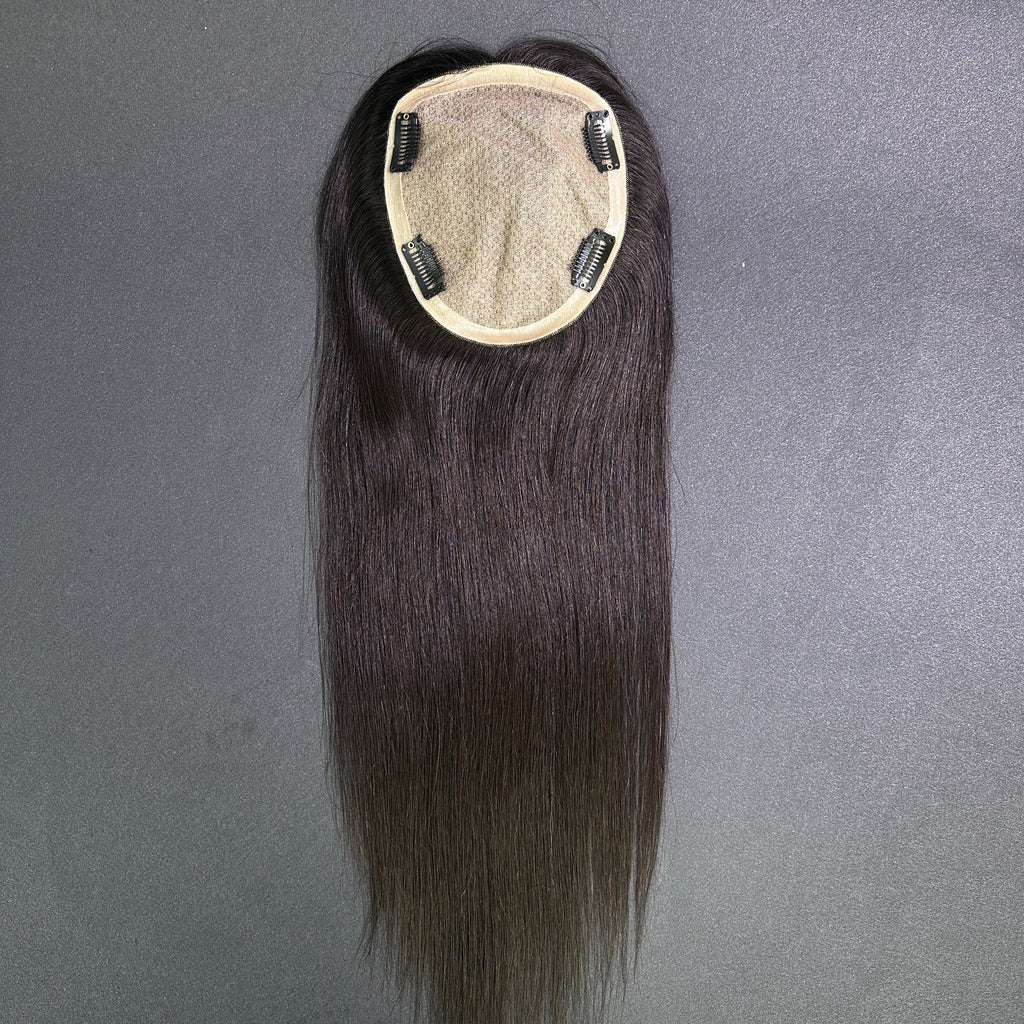 Yhair 14*16CM Straight Silk Base Hair Topper #NB Natural Black 100% Virgin Human Hair for Thinning Hair & Daily Wear
