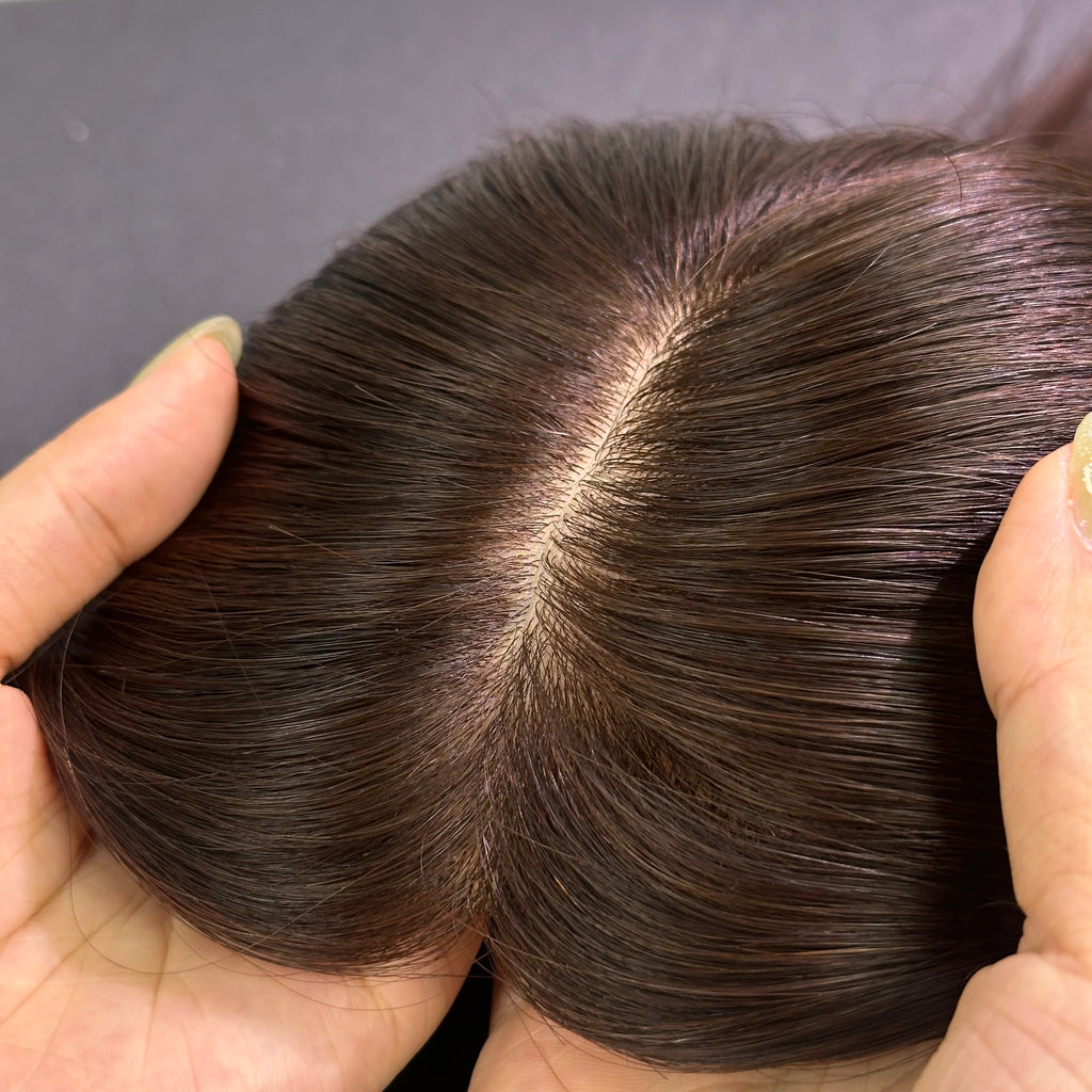 Yhair 14*16CM Straight Silk Base Hair Topper 2# Dark Brown 100% Virgin Human Hair for Thinning Hair & Daily Wear
