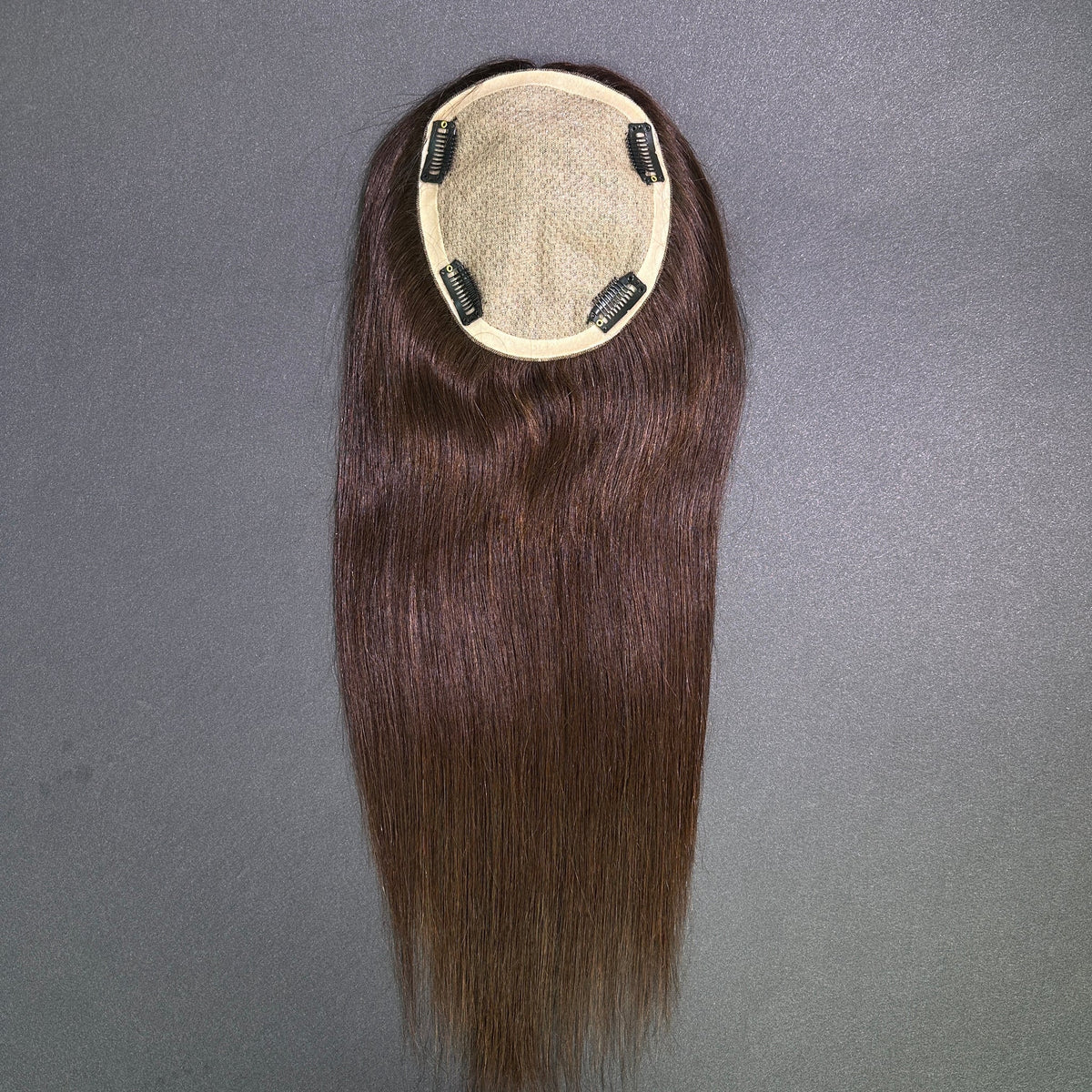 Yhair 14*16CM Straight Silk Base Hair Topper 2# Dark Brown 100% Virgin Human Hair for Thinning Hair & Daily Wear