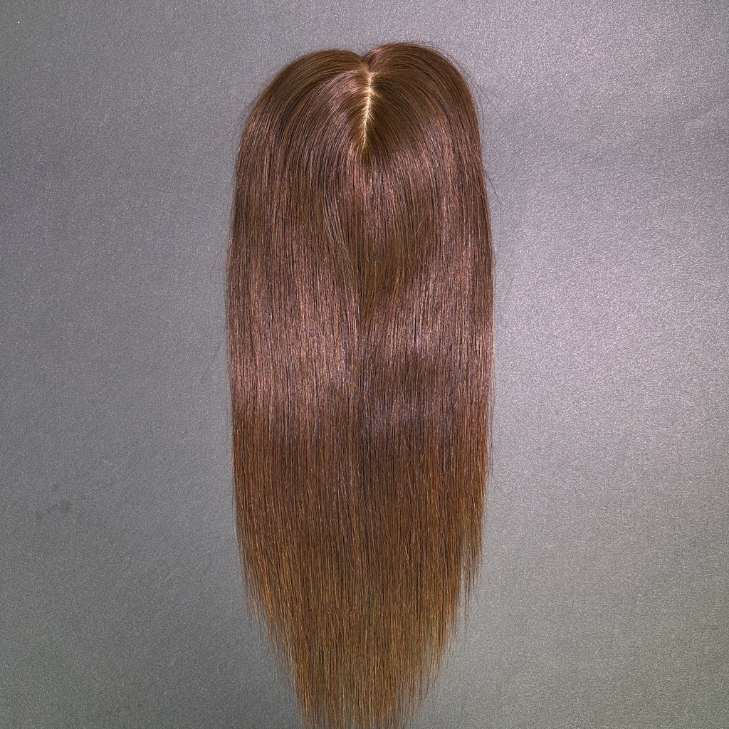 Yhair 14*16CM Straight Silk Base Hair Topper #4 Medium Brown 100% Virgin Human Hair for Thinning Hair & Daily Wear