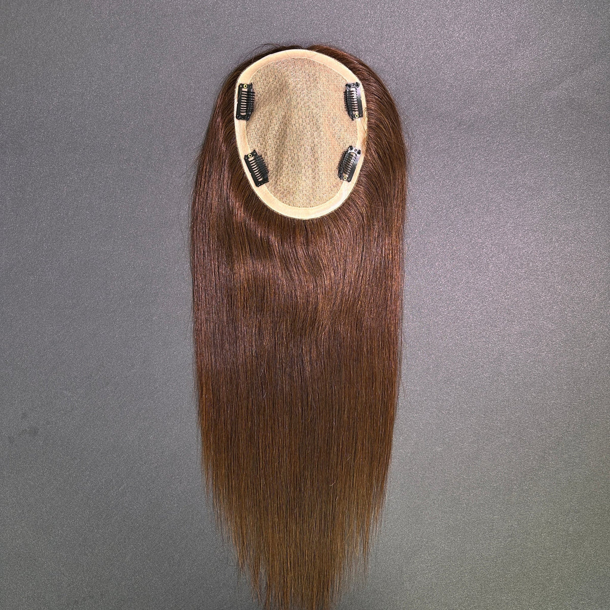 Yhair 14*16CM Straight Silk Base Hair Topper #4 Medium Brown 100% Virgin Human Hair for Thinning Hair & Daily Wear